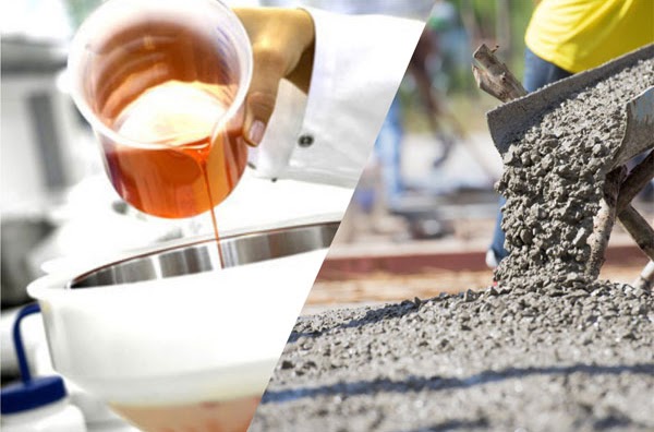 Liquid additive being poured beside fresh concrete