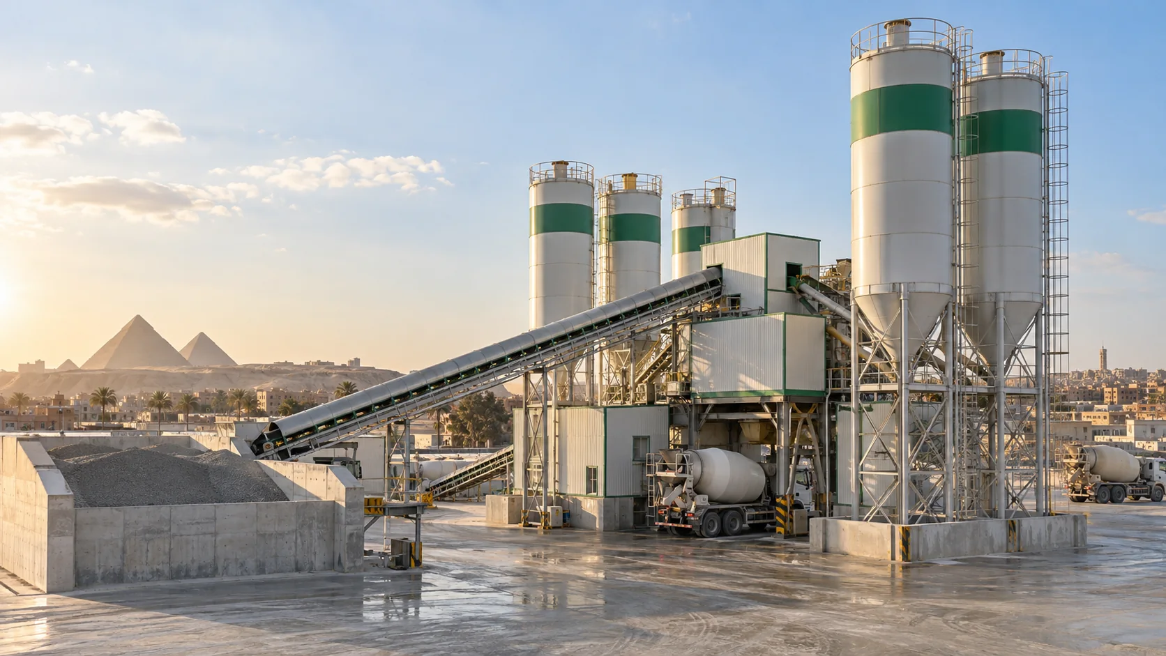 Illustrative concrete batching plant scene